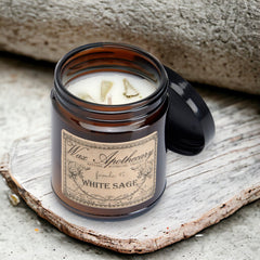 6 oz Botanical Candle in Amber Glass Jar - White Sage