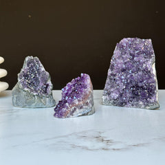 Amethyst Geode Crystal Clusters - Set of 3