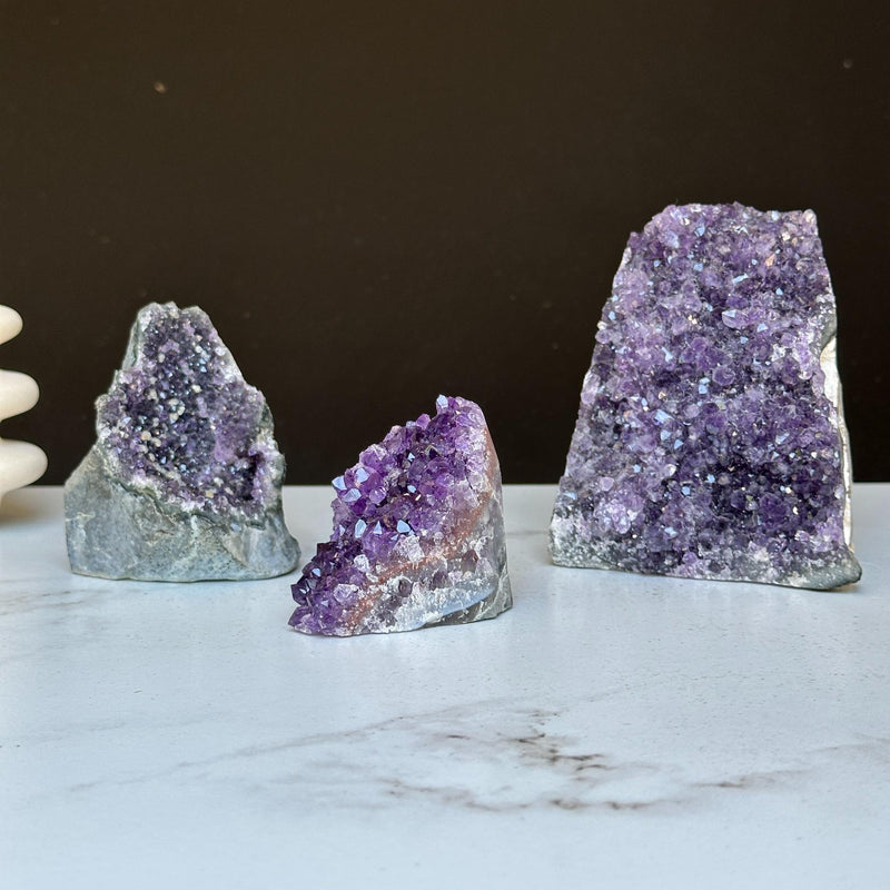 Amethyst Geode Crystal Clusters - Set of 3