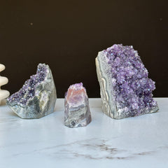 Amethyst Geode Crystal Clusters - Set of 3