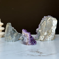 Amethyst Geode Crystal Clusters - Set of 3