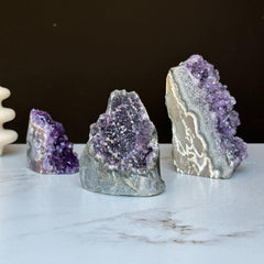 Amethyst Geode Crystal Clusters - Set of 3