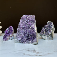 Amethyst Geode Crystal Clusters - Set of 3