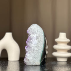 White Quartz & Amethyst Geode Crystal Egg, Large Cave with Agate formations