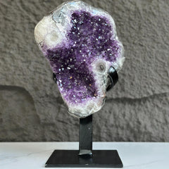 Natural Uruguayan Amethyst Crystal Geode on Metal Stand