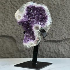 Natural Uruguayan Amethyst Crystal Geode on Metal Stand