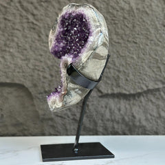 Natural Uruguayan Amethyst Crystal Geode on Metal Stand