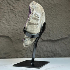 Natural Uruguayan Amethyst Crystal Geode on Metal Stand