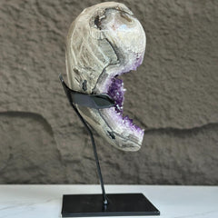 Natural Uruguayan Amethyst Crystal Geode on Metal Stand