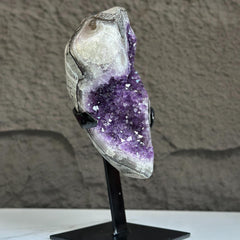 Natural Uruguayan Amethyst Crystal Geode on Metal Stand