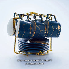 DecorBites™ 200ml Marble Ceramic Tea Set with Spoon and Saucer