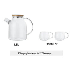 DecorBites™ 1.8L Transparent Borosilicate Glass Teapot | Heat-Resistant Flower Tea Set
