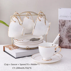 DecorBites™ Bone China Coffee Set White Gold Porcelain Tea Set Advanced Pot Cup