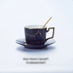 DecorBites™ 200ml Marble Ceramic Tea Set with Spoon and Saucer