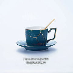 DecorBites™ 200ml Marble Ceramic Tea Set with Spoon and Saucer