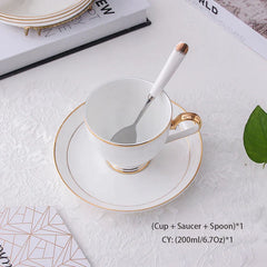 DecorBites™ Bone China Coffee Set White Gold Porcelain Tea Set Advanced Pot Cup