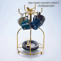 DecorBites™ 200ml Marble Ceramic Tea Set with Spoon and Saucer