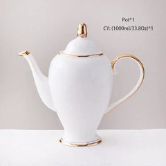 DecorBites™ Bone China Coffee Set White Gold Porcelain Tea Set Advanced Pot Cup