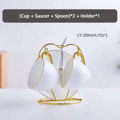 DecorBites™ Elegant Bone China Tea Set | Porcelain Teacup & Teapot Set White Gold