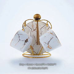 DecorBites™ 200ml Marble Ceramic Tea Set with Spoon and Saucer