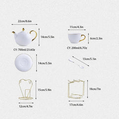 DecorBites™ Elegant Bone China Tea Set | Porcelain Teacup & Teapot Set White Gold