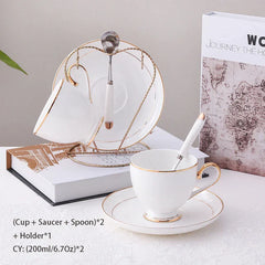 DecorBites™ Bone China Coffee Set White Gold Porcelain Tea Set Advanced Pot Cup