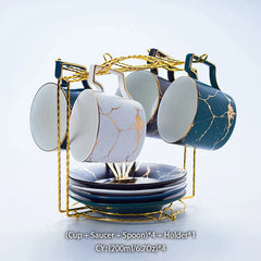 DecorBites™ 200ml Marble Ceramic Tea Set with Spoon and Saucer