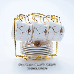 DecorBites™ 200ml Marble Ceramic Tea Set with Spoon and Saucer