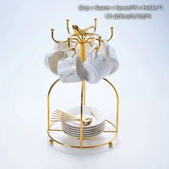 DecorBites™ 200ml Marble Ceramic Tea Set with Spoon and Saucer