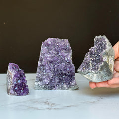 Amethyst Geode Crystal Clusters - Set of 3