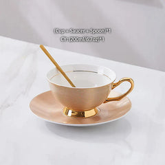 DecorBites™ Gold Porcelain Tea Set 200ml Elegant Coffee Cup Saucer Spoon Set