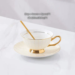 DecorBites™ Gold Porcelain Tea Set 200ml Elegant Coffee Cup Saucer Spoon Set