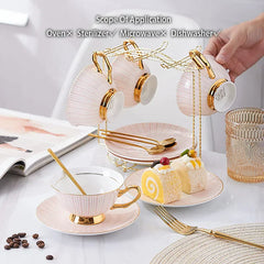 DecorBites™ Gold Porcelain Tea Set 200ml Elegant Coffee Cup Saucer Spoon Set