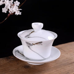 DecorBites™ Blue & White Porcelain Gaiwan Tea Set Puer Tea Cups Soup Bowl with Lid