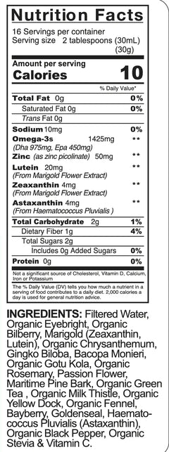 Organic Eye Health Support Tonic – Bilberry, Eyebright, Lutein & Zeaxanthin | Vision, Macular & Blue Light Defense
