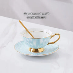DecorBites™ Gold Porcelain Tea Set 200ml Elegant Coffee Cup Saucer Spoon Set