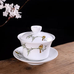 DecorBites™ Blue & White Porcelain Gaiwan Tea Set Puer Tea Cups Soup Bowl with Lid