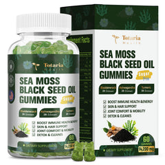 11-in-1 Sea Moss Black Seed Oil Ashwagandha Ginger Gummies Supplement Extract Irish Seamoss Advanced Burdock Root Turmeric Bladderwrack - Support Immune Gut Youthful Digestion Hair & Skin
