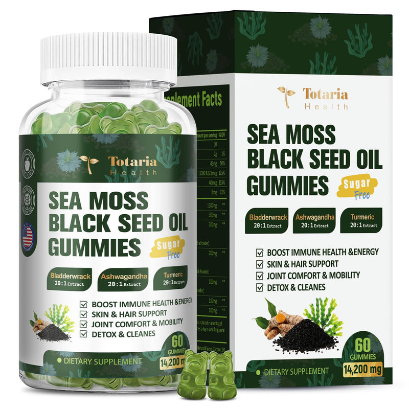 11-in-1 Sea Moss Black Seed Oil Ashwagandha Ginger Gummies Supplement Extract Irish Seamoss Advanced Burdock Root Turmeric Bladderwrack - Support Immune Gut Youthful Digestion Hair & Skin