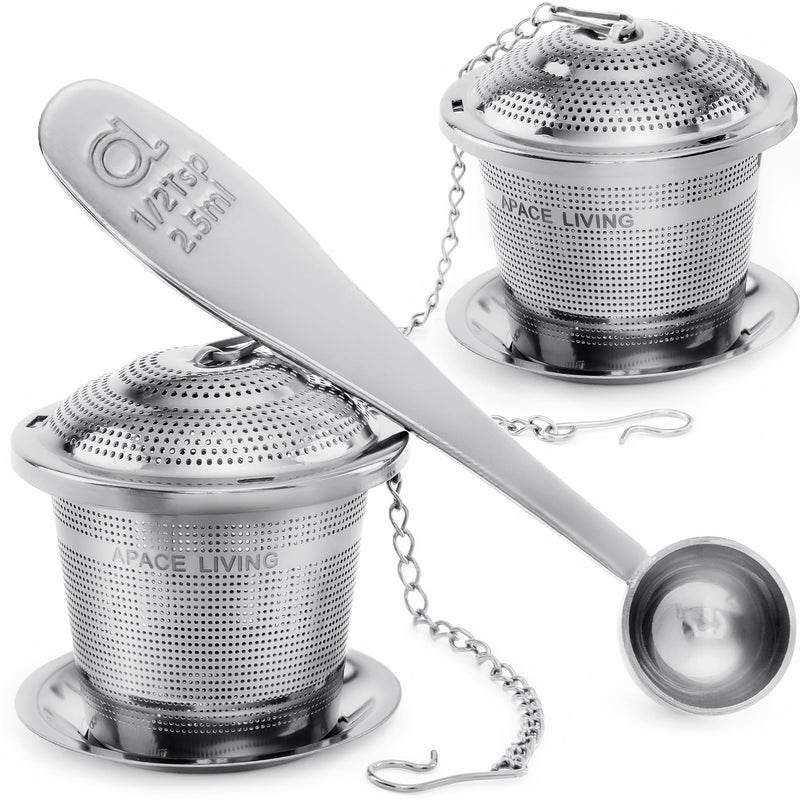 Tea Infuser (Set of 2) with Tea Scoop and Drip Dray - Ultra Fine Tea Strainer for Loose Leaf Tea - Stainless Steel Tea Steeper for a Superior Brewing Experience