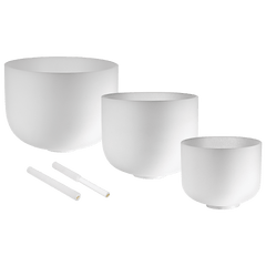 432 Hz Crystal Singing Bowls 8” F4, 10” D4, 12” C4 - Pure Harmony Set