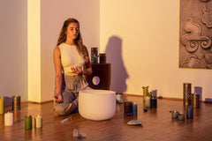 432 Hz Crystal Singing Bowl Chakra Set - 7 Pure White Quartz Bowls (8"–14")