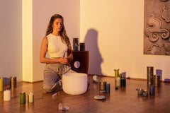 432 Hz Crystal Singing Bowl Chakra Set - 7 Pure White Quartz Bowls (8"–14")