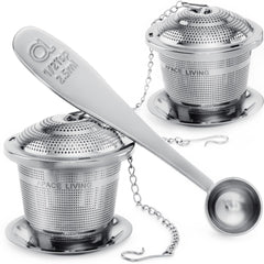 Tea Infuser (Set of 2) with Tea Scoop and Drip Dray - Ultra Fine Tea Strainer for Loose Leaf Tea - Stainless Steel Tea Steeper for a Superior Brewing Experience
