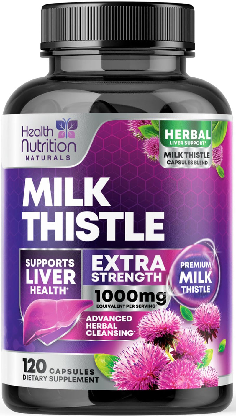 Milk Thistle Extract with Dandelion Extract 1000mg - Herbal Liver Supplement - Natures Milk Thistle Liver Cleanse Detox & Repair Formula with Silymarin Marianum Supports Liver Health - 120 Capsules