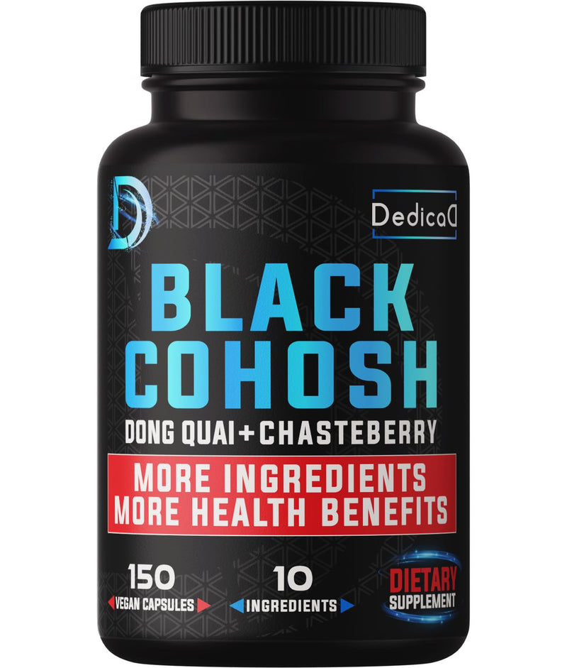12in1 Black Cohosh 5-Month Supply for Menopause Support Supplement - 6700mg with Dong Quai Chasteberry Red Raspberry Licorice Wild Yam & more - Boost Immunity & Balance Mood - 150 Vegan Capsules